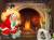 le père Noël passant par la cheminée d'où émerge le feu